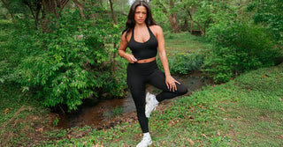 Woman in black TENCEL Lyocell activewear set