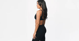 Woman in black TENCEL Lyocell activewear set