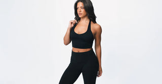 Woman in black TENCEL Lyocell activewear set