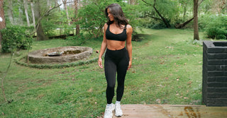 Woman in black TENCEL Lyocell activewear set