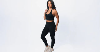Woman in black TENCEL Lyocell activewear set