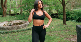 Woman in black TENCEL Lyocell activewear set