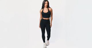 Woman in black TENCEL Lyocell activewear set
