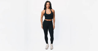 Woman in black TENCEL Lyocell activewear set