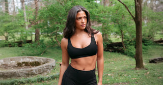 Woman in black TENCEL Lyocell activewear set