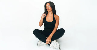 Woman in black TENCEL Lyocell activewear set