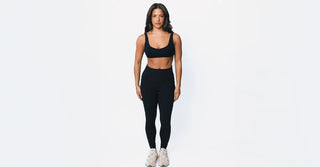 Woman in black TENCEL Lyocell activewear set